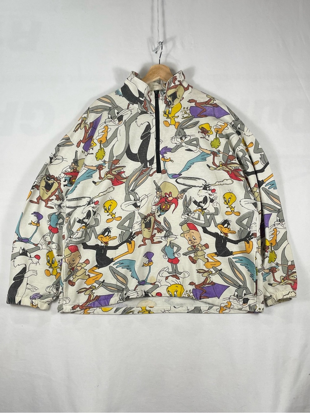 Vtg 90s Looney Tunes Half Zip Light Sweatshirt Goodmark Disney Licensed Sz L